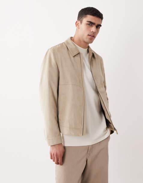 Mango faux suede zip through jacket in beige - view 1