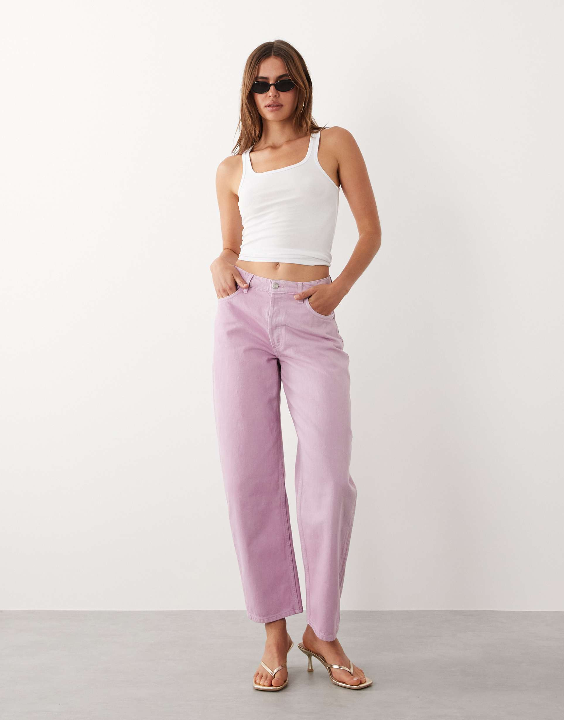 mango featuring hailey bieber 100% cotton barrel jeans in pale pink