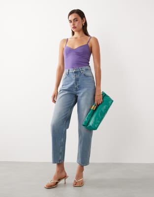 Mango Featuring Hailey Bieber 100% Cotton Barrel Leg Jeans In Blue