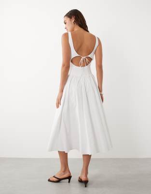 Mango featuring Hailey Bieber cotton mix scoop neck drop waist maxi dress in whi