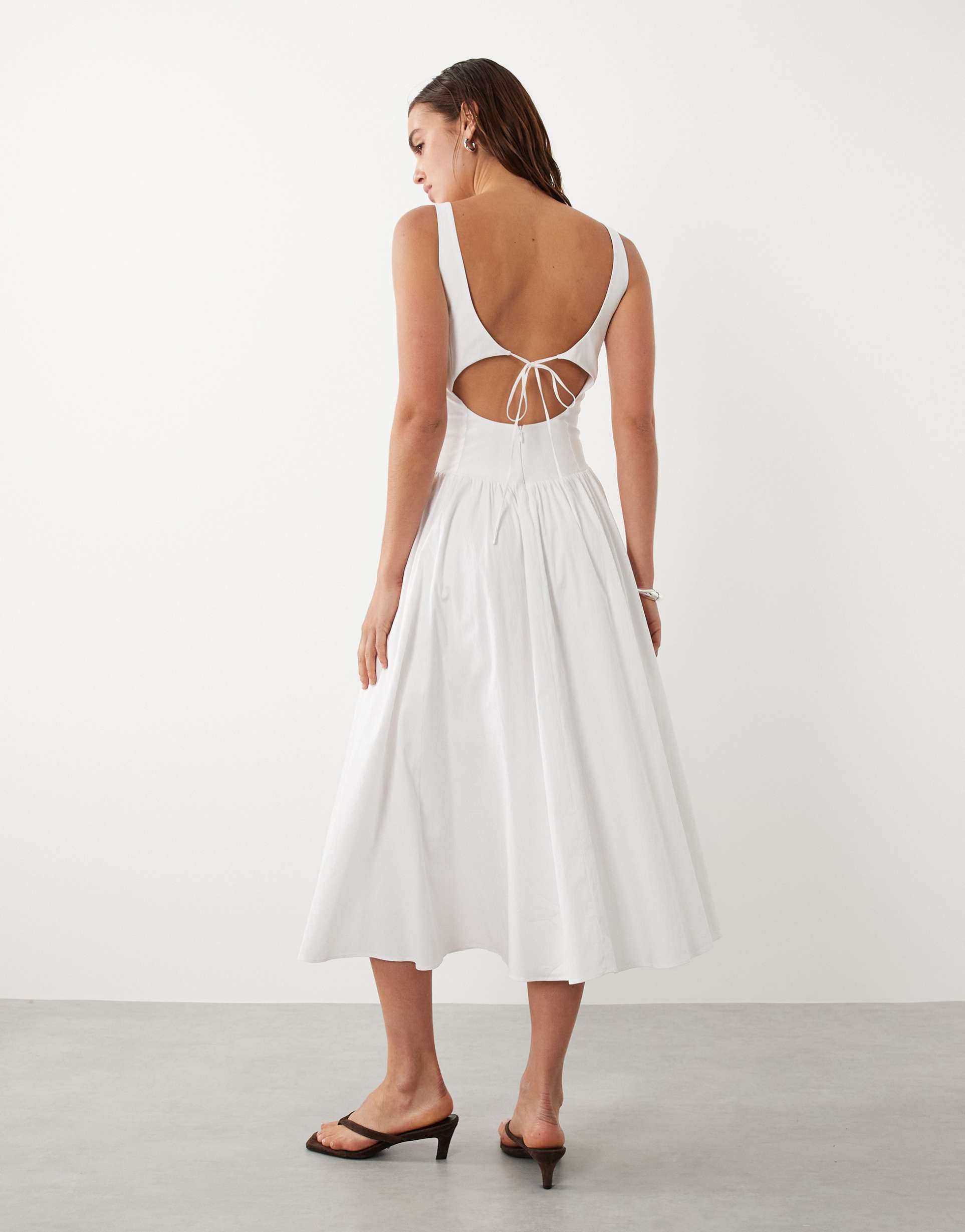 mango featuring hailey bieber cotton mix scoop neck drop waist maxi dress in white
