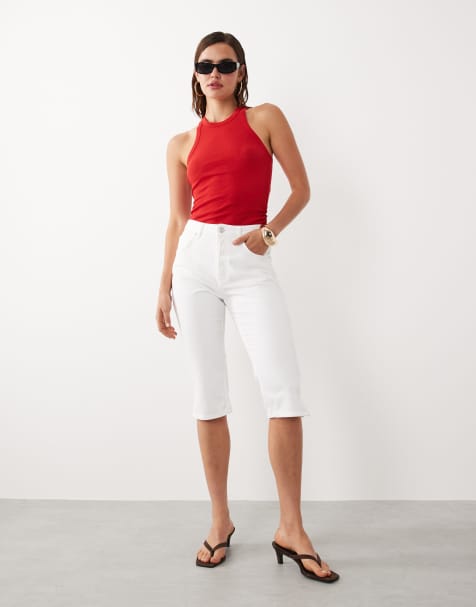 Mango - Featuring Hailey Bieber - Denim capribroek in wit - view 1
