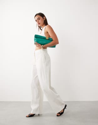 Mango Featuring Hailey Bieber Kasha Tailored Barrel Pants In White