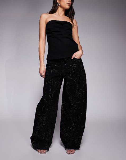 Mango featuring Kaia Gerber 100% cotton hotfix barrel jean in black - view 1