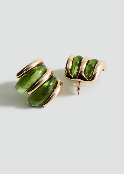 Mango - Featuring Kaia Gerber - Abstracte oorbellen in groen en goud