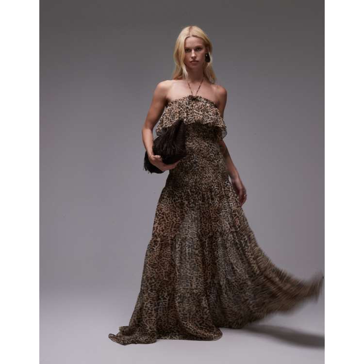 mango leopard print maxi dress Long Sleeve Maxi Dress Designer Leopard Print Dress Mango Featuring Kaia  Gerber Bandeau Chiffon Maxi Dress