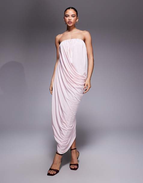 Mango – featuring Kaia Gerber – Bandeau-Maxikleid in Pastellrosa - view 1