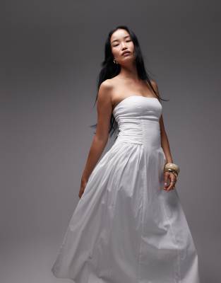 Mango Mango featuring Kaia Gerber bandeau ruched bodice cotton maxi dress in white