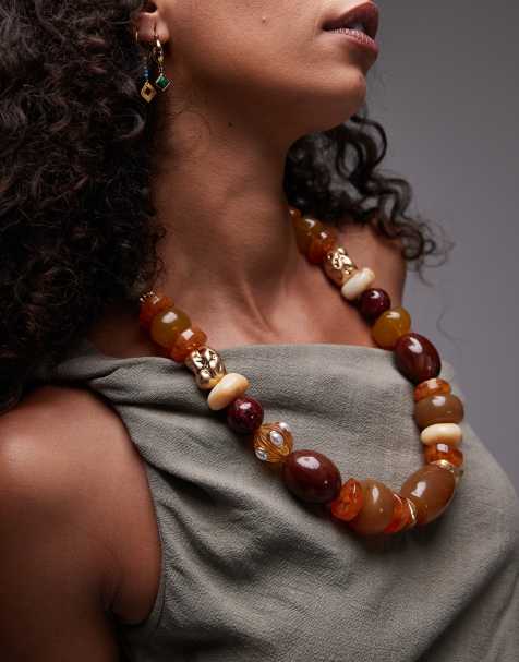 Mango featuring Kaia Gerber beaded necklace in brown - view 1