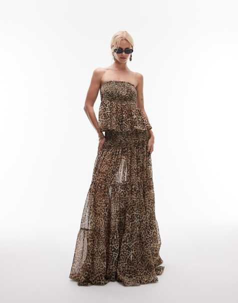 Mango featuring Kaia Gerber co ord tiered maxi skirt in leopard print - view 1