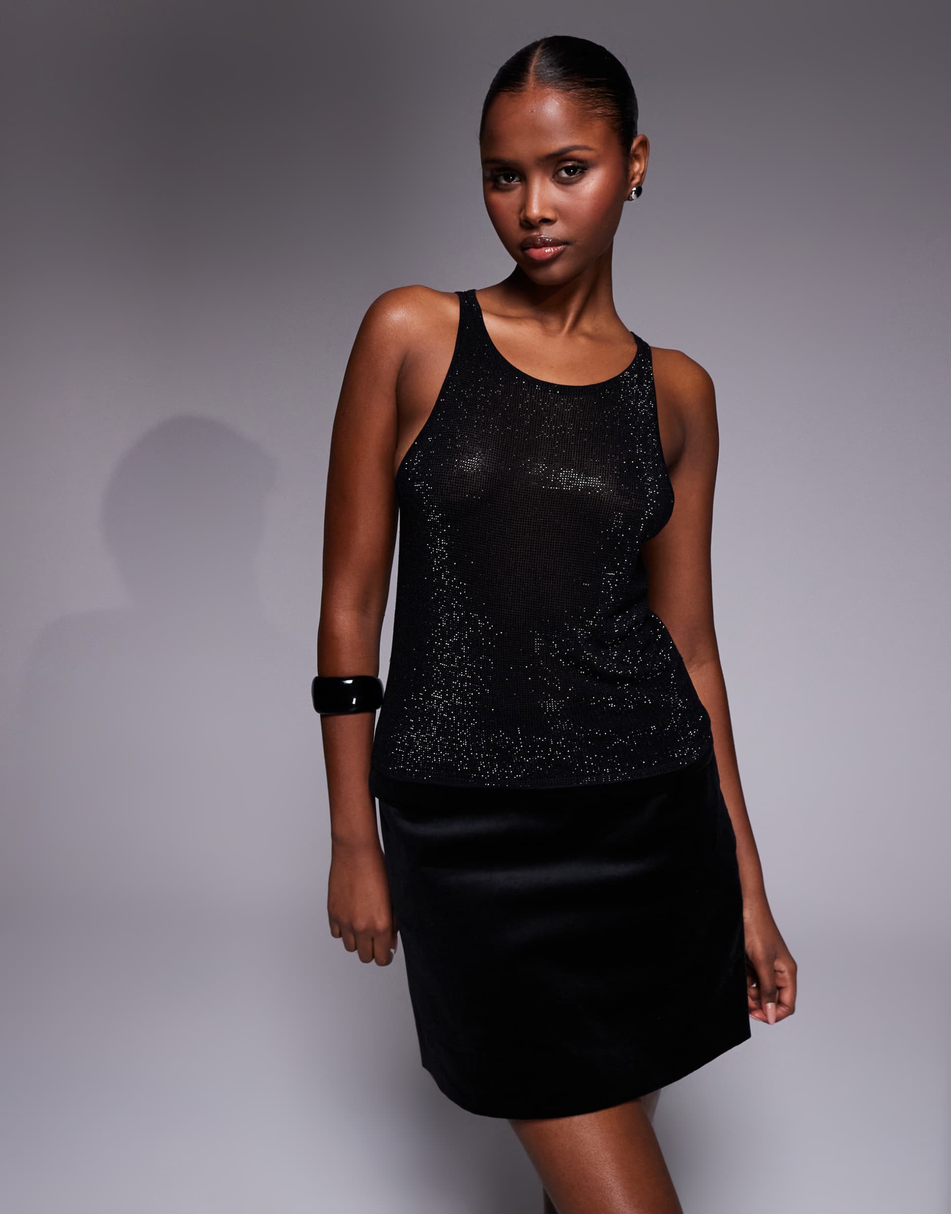 mango featuring kaia gerber embellished sheer racer top in black