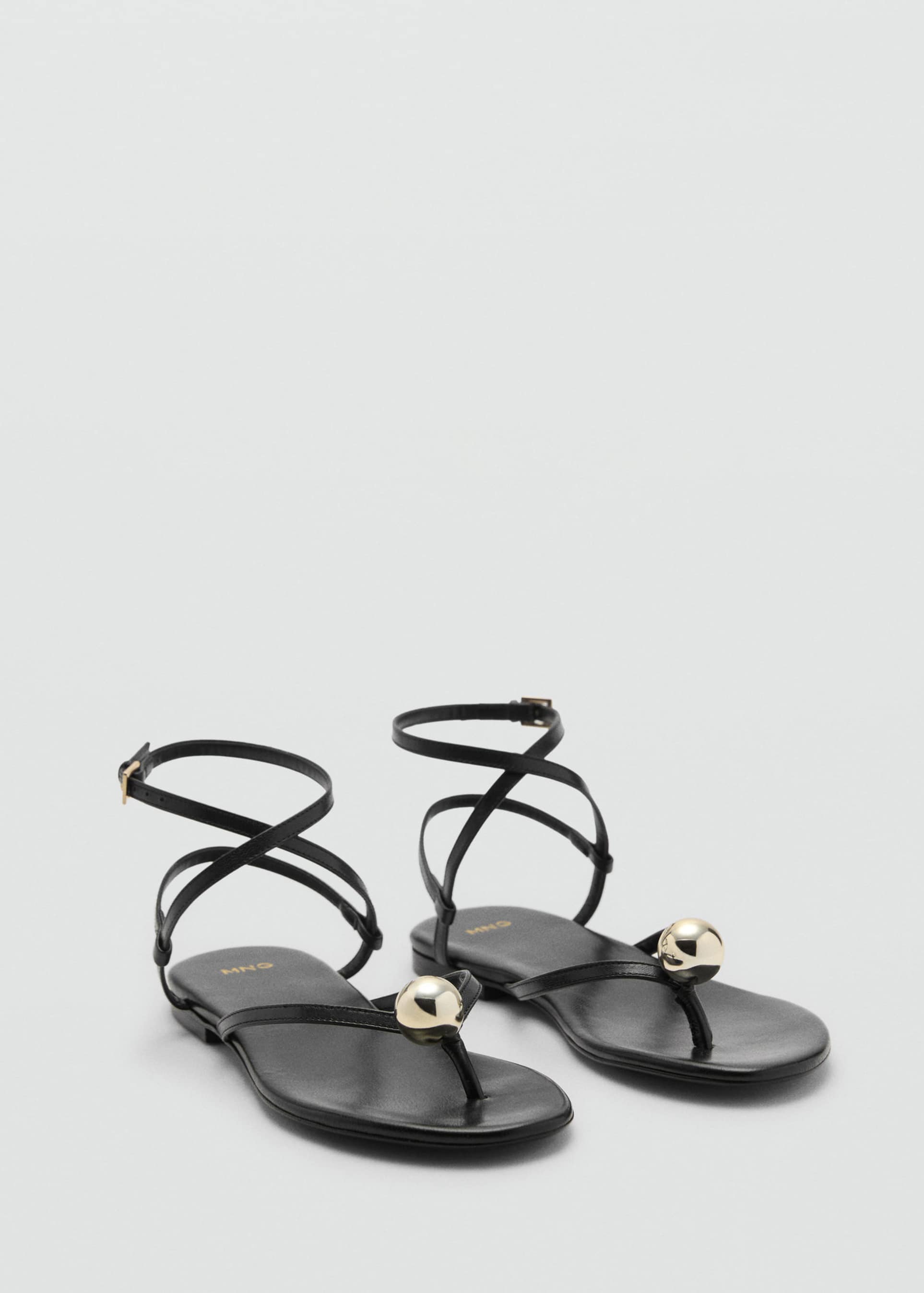mango featuring kaia gerber flat leather sandals with cross strap in black