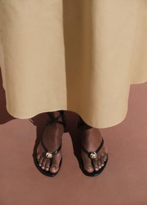 Mango Featuring Kaia Gerber Flat Leather Sandals With Cross Strap