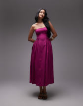 ASOS DESIGN – Trägerloses Midikleid in Rosa mit Umschlagdetail
