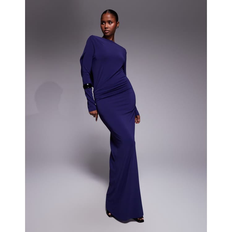 Mango featuring Kaia Gerber long sleeve draped back maxi dress in navy |  ASOS
