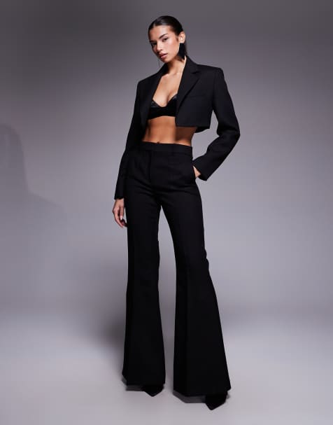 Mango featuring Kaia Gerber pleat front tailored flare trouser co-ord in black - view 1