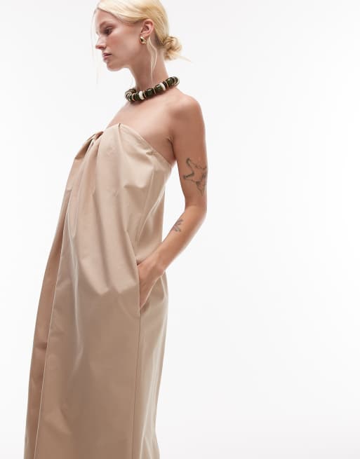 Mango featuring Kaia Gerber – Premium – Beige midiklänning i bomull med halterneck, 2 av 4