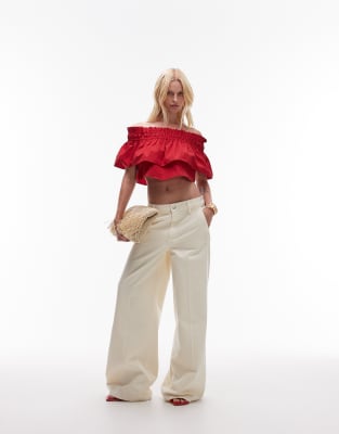 MANGO FEATURING KAIA GERBER PREMIUM COTTON SHIRRED DETAIL BANDEAU TOP