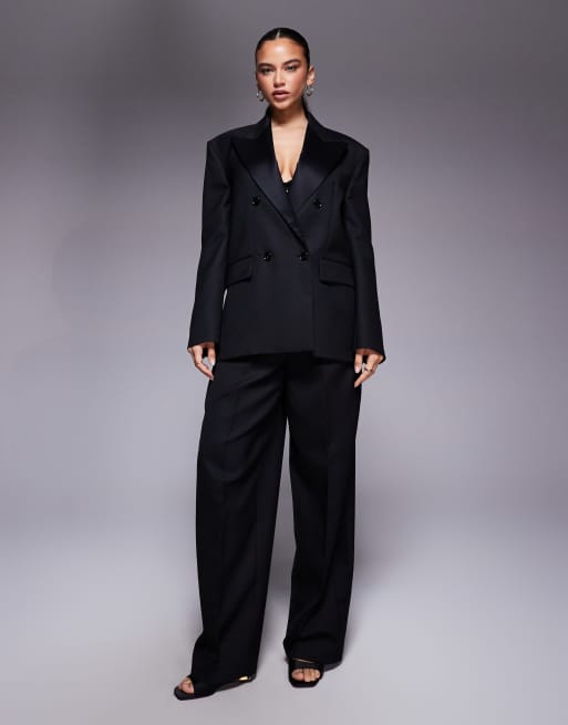 Mango featuring Kaia Gerber premium double breasted tailored blazer co-ord in black, 2 of 4