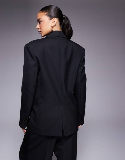 Mango featuring Kaia Gerber premium double breasted tailored blazer co-ord in black, 4 of 4