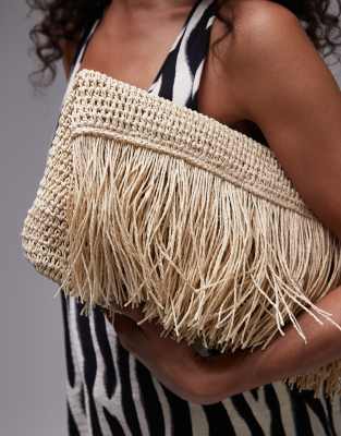 Mango Featuring Kaia Gerber Raffia Clutch Bag