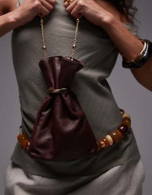 Mango Featuring Kaia Gerber Real Leather Pouch Bag With Beaded Handle