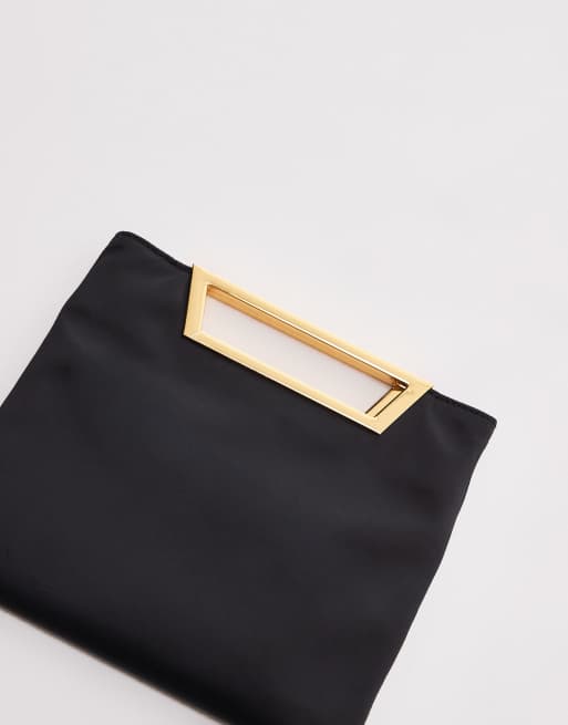 Mango featuring Kaia Gerber satin square clutch bag in black