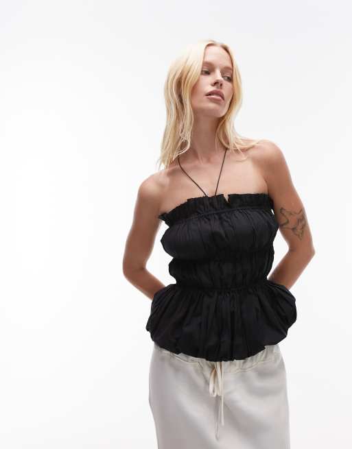 Mango Featuring Kaia Gerber - Sort bandeau-top med rynker og plisseringer