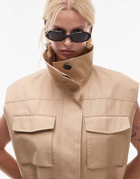 Mango featuring Kaia Gerber structured utility waistcoat in stone - view 1