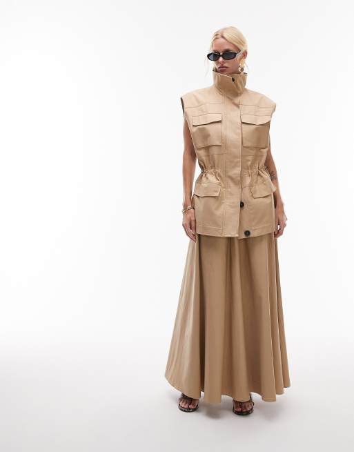 Mango featuring Kaia Gerber structured utility waistcoat in stone , 2 of 4