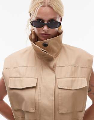 Mango featuring Kaia Gerber - Strukturierte Utility-Weste in Steinbeige-Neutral