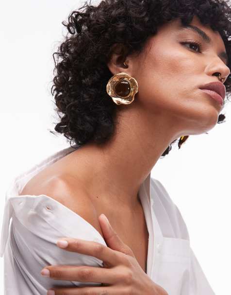 Mango featuring Kaia Gerber studded resin earrings in orange and gold - view 1