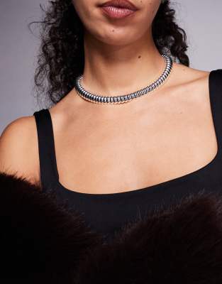 Mango Featuring Kaia Gerber Textured Choker In Metallic