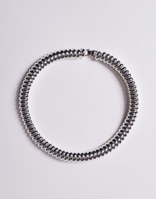 Mango Featuring Kaia Gerber Textured Choker In Metallic