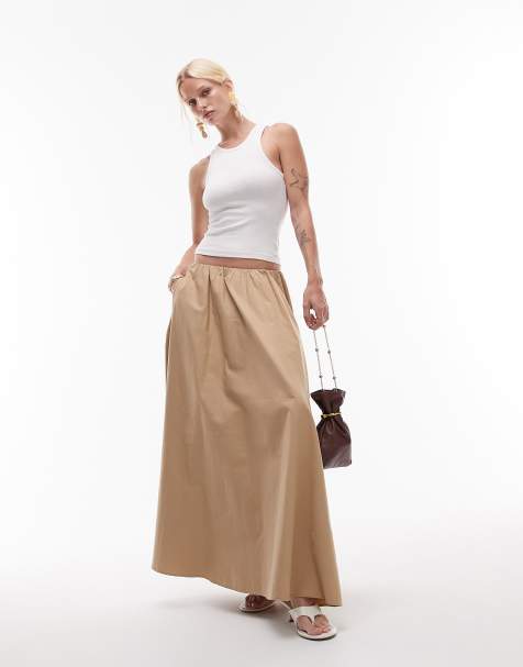 Mango featuring Kaia Gerber tiered maxi skirt in stone