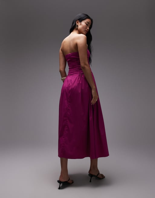 Mango featuring Kaia Gerber - Vestito midi a fascia in cotone premium color lampone con arricciatura laterale , 3 di 4
