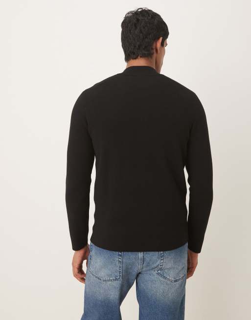 Mango – Feinstrick-Pullover in Schwarz mit kurzem Reißverschluss, 3 von 5