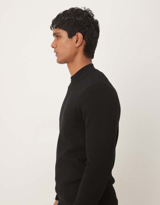 Mango – Feinstrick-Pullover in Schwarz mit kurzem Reißverschluss, 4 von 5