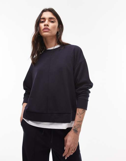 Mango - Felpa blu navy con cuciture sul davanti in coordinato