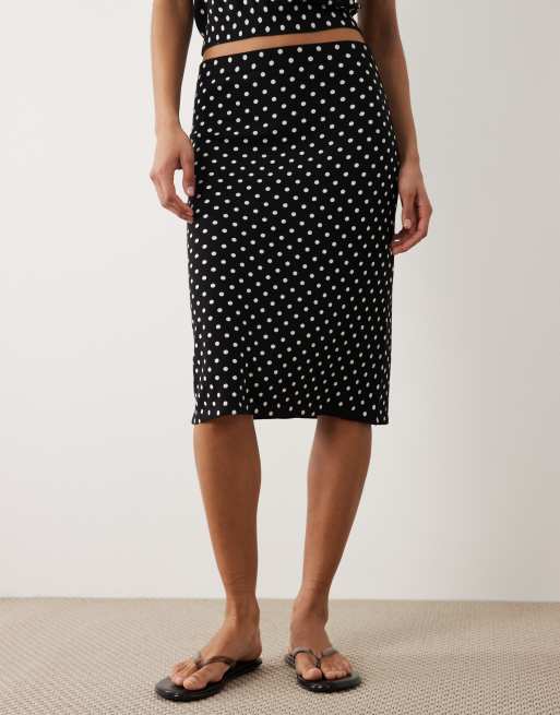 Mango - Feria - Jupe d'ensemble mi-longue en maille compacte à pois - Noir et blanc, 2 de 5