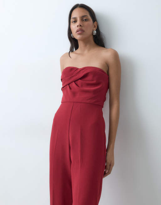Mango figursydd bandeau-jumpsuit i djuprött, 5 av 5