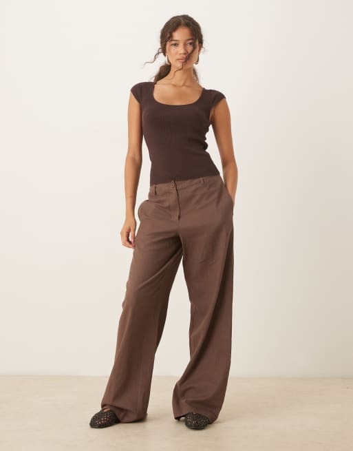 Mango - Fijn gebreid T-shirt met kapmouwen in bruin, 2 van 4
