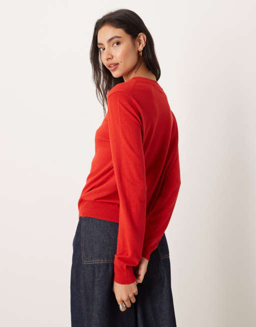 Mango - Fijngebreide top met ronde hals in rood, 3 van 4