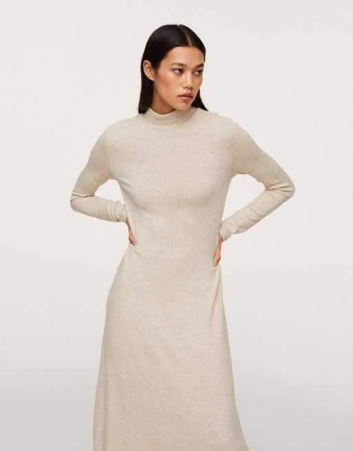 Mango fine knit maxi dress in beige