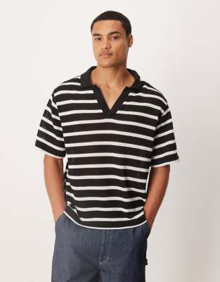 Mango Fine Knit Polo Top In Black