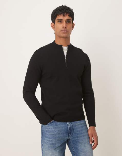 Mango fine knit quarter zip in black - view 1