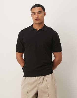 Mango Fine Knit Relaxed Polo Shirt In Black