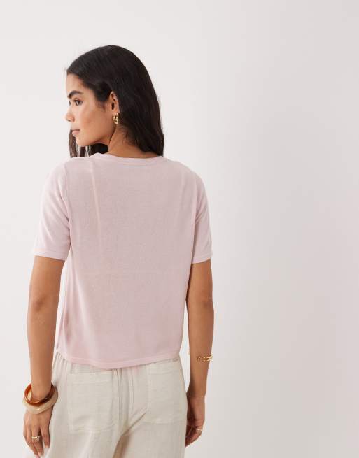 Mango fine knit short sleeve t-shirt in pink, 2 of 4