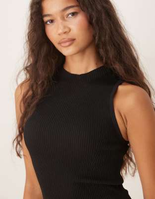 Mango Fine Knit Sleeveless Mini Dress In Black