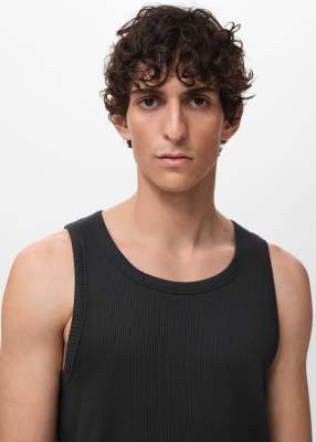 Mango Fine Knit Tank Top In Black